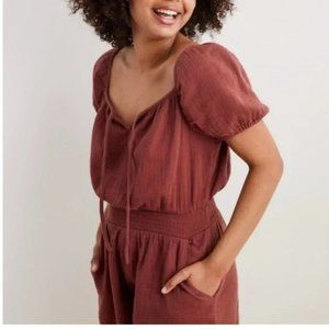 aerie Rust Brown Puff-Sleeve Jumpsuit